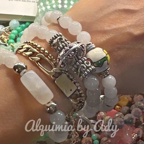 Creamy white Quartz beaded bracelet fall vibes chunky - Picture 1 of 8